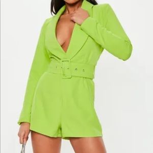 This chartreuse blazer/romper will look so cute on you when you step out